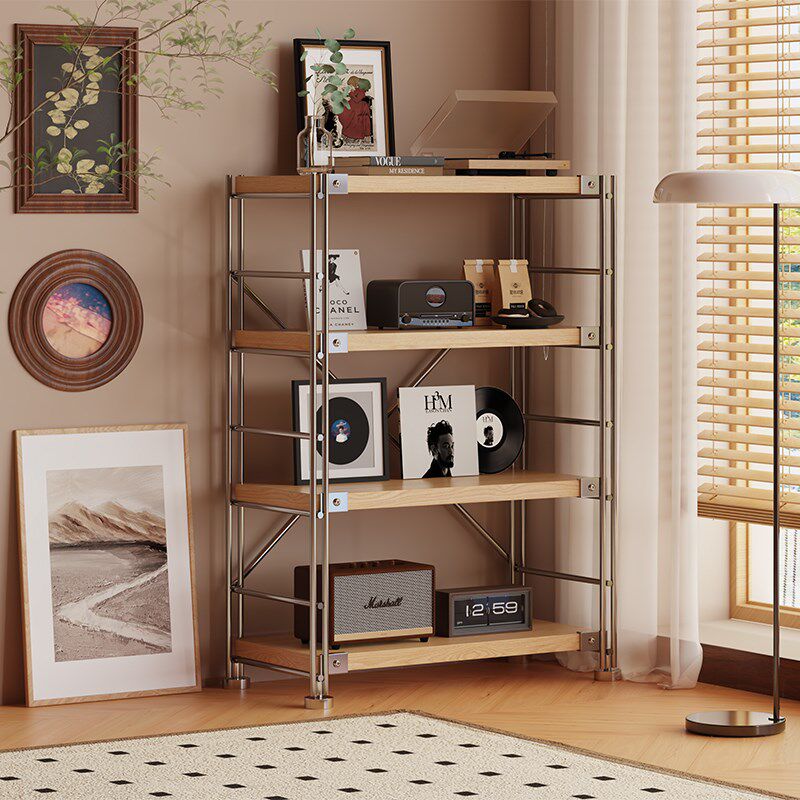 日式原木风钢木置物架落地多层组合书架花架家用厨房微波炉收纳架,淘宝优惠券,粉丝福利购,淘宝优惠卷