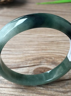 天然缅甸翡翠手镯油青绿色57飘花