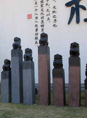 仿真栓马柱青石狮子道具仿古做旧玻璃钢雕塑中式庭院古风装饰摆件