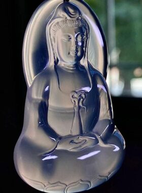 天然冰种玉髓菩提观音吊坠纯手工精雕玛瑙高冰玻璃种简约玉坠挂件