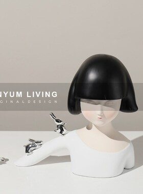 轻奢现代人物雕塑摆件客厅样板房售楼处软装饰品T桌面树脂工艺品