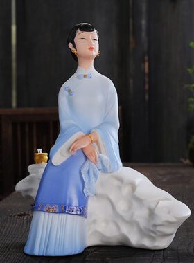 彩仕工艺品玄关人物家居瓷陶瓷女古典美女 瓷器摆件