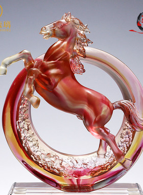 琉璃生肖马摆件客厅装饰品t招财水晶工艺品送朋友创意高档商务礼