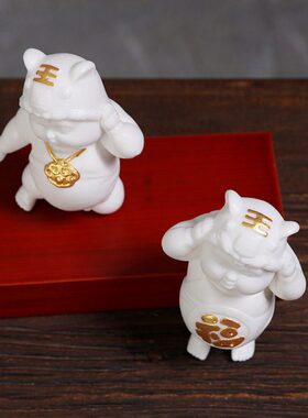 陶瓷卡通人物香插摆件虎娃禅意手工描金 香线办公桌客厅装饰礼品