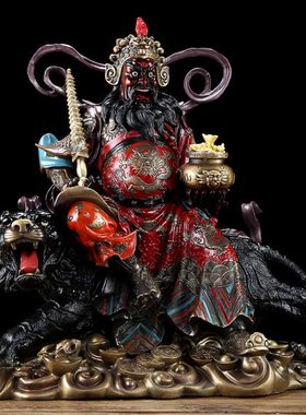 明赵公财神神像路装饰摆件熙曼蒂彩工艺财神黄铜居家绘五家用武
