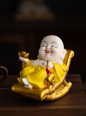 新中式招财弥勒佛摆件大肚笑佛创意客厅茶室Q茶台桌面装饰工艺品