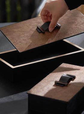 中古风玄关台桌面美学陈列软装搭配创意收纳盒装饰盒子摆件高级感