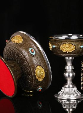 护法杯慧宝不锈钢黄铜精致雕刻八吉祥八瑞物佛前供奉水杯家用摆件