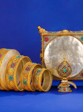 曼扎八吉祥鎏茶茶盘超大号罗cm尼泊尔掐供曼底座丝20金曼龙头