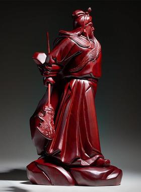 花梨木雕关公像摆件客厅大号实木质武财神家用供奉红木头关羽神像