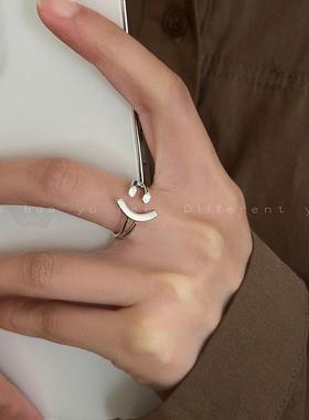 简约开 口笑脸戒指女独特设计微笑食指戒春夏冷淡风个性可调节戒