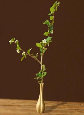 纯铜小花瓶 摆件茶道花插复古迷你花器干花创意摆设香道配件装饰