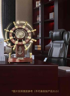 领航船舵摆件实木船舵招财老板办公室桌面酒柜装饰品公司开 业礼