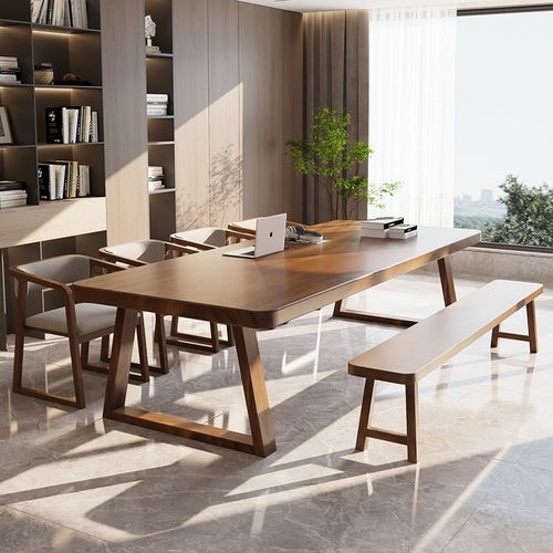 黑胡桃木高档实木书桌客厅餐桌家用学习办公桌卧室长条桌工作台 - 图2