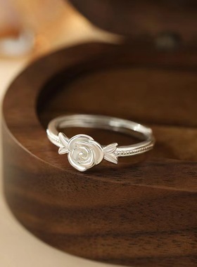 鱼头星星纯银轻奢感S999玫瑰花戒指女生气质指环约会礼物表白银饰