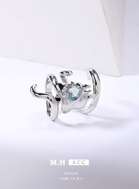 鱼头星星食指戒女生小众设计感缠绕戒指开口网红指环不规则锆石潮