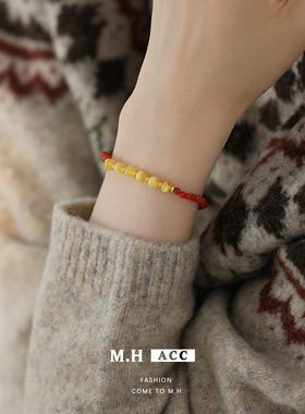 鱼头星星本命年蜜蜡手串天然女生红色小众精致南红玛瑙手链礼物潮