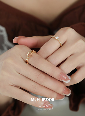 鱼头星星轻奢戒指百搭可调节甜美锆石星星女生开口食指戒礼物正品