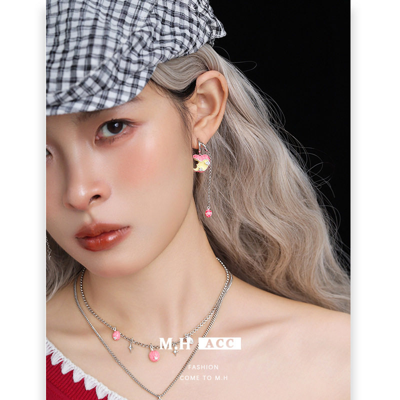 鱼头星星小众耳饰咬一口苹果长款流苏甜酷耳钉女生设计感耳环饰品,淘宝优惠券,粉丝福利购,淘宝优惠卷