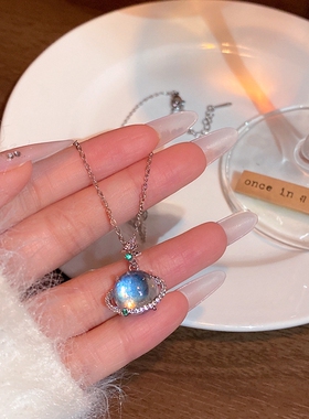鱼头星星星球钛钢轻奢小众设计女生吊坠锁骨链项链锆石蓝眼泪饰品