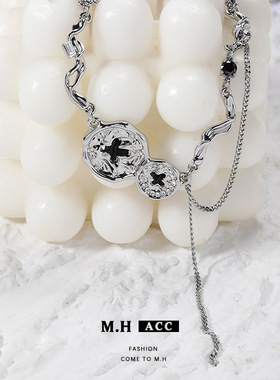 鱼头星星流苏项链时尚小众感复古纽扣冷淡锁骨链潮流女生礼物节日