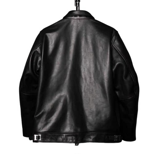 饮奶牛皮翻领夹克.男士春秋高端黑色翻领时尚商务短款修身皮衣 - 图1