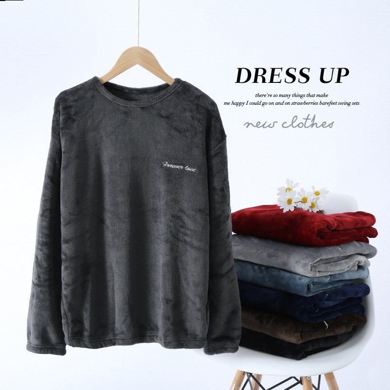 睡衣男冬季珊瑚绒加厚加绒保暖家居服套装纯色法兰绒套头男士秋冬,淘宝优惠券,粉丝福利购,淘宝优惠卷