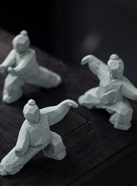 新中式太极功夫武侠人物创意摆件家居桌面茶桌造景茶宠装饰工艺品