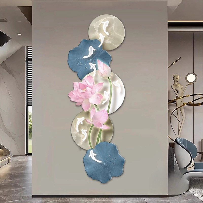 荷九鱼图新入户玄关LD装饰画客厅灯光画尽头走廊壁灯挂画,淘宝优惠券,粉丝福利购,淘宝优惠卷