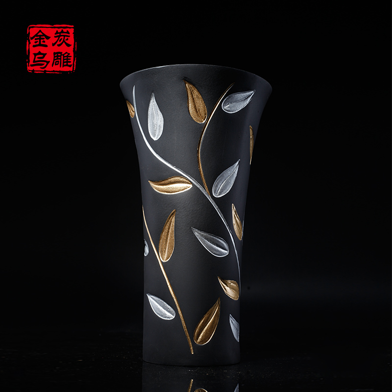 金乌炭雕 叶叶生辉 家居饰品客厅电视柜装饰品摆设玄关摆件插花瓶 - 图3
