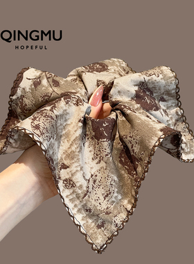 复古气质印花方巾大肠发圈超大号扎马尾发绳百搭四角头绳发饰新款