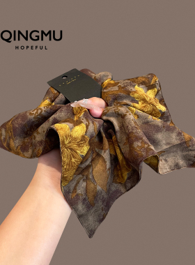 复古咖色方巾大肠发圈气质大号马尾发绳高级感扎头发头绳扎高发饰