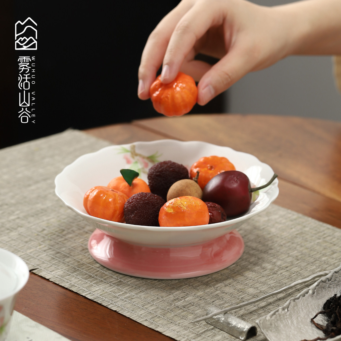 手绘壶承陶瓷釉下彩小清新干泡台粉色高足点心盘高档花口果盘茶具,淘宝优惠券,粉丝福利购,淘宝优惠卷
