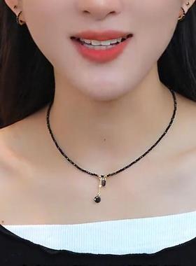 覆古黑色串珠流苏项炼女气质轻奢设计感短款锁骨炼高级感颈炼 炼