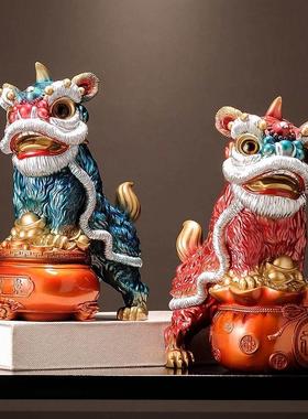 国潮醒狮招财摆件一对客厅家居玄关酒柜桌面装饰品乔迁开业礼物