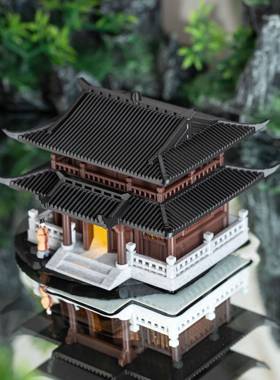 中式微景观古建筑双层景观水陆池鱼缸假山室内盆景小摆件