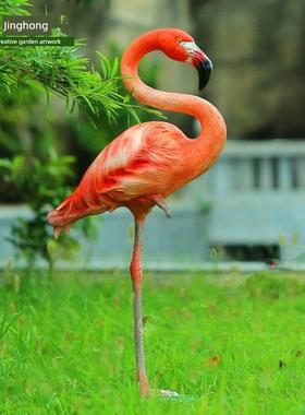 彷真火烈鸟摆件玻璃钢雕塑户外园林景观酒店民宿庭院橱窗水池装饰