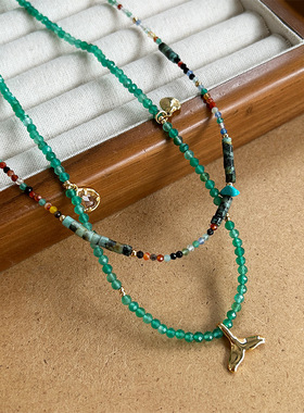 青岛出口新款夏日彩色多宝天然石串珠项链多巴胺锁骨链度假风项链