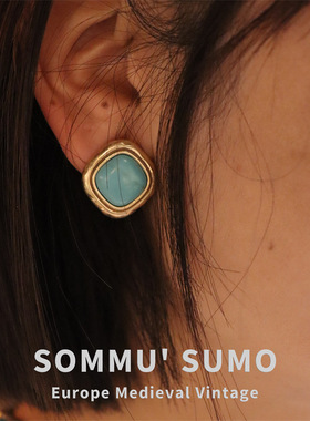 青岛出口设计师款绿色松石项链耳钉套装 中古vintage锁骨链925