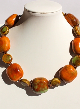 青岛原创小众设计复古油画晕染老陶瓷串珠2025新款秋冬大气风项链