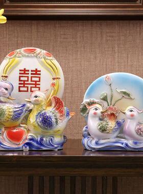 新品陶瓷鸳鸯摆件百年好合中式结婚礼品情侣送礼新房家居卧室摆件