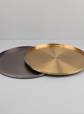 欧式轻奢电镀拉丝圆形托 托盘黑钛收纳摆件家居客厅餐桌水果盘装