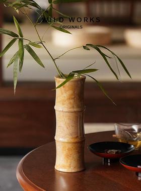 WildWorks竹花瓶天然大理石客厅玄关个性简约侘寂新中式装饰摆件