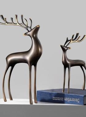 招财全黄铜鹿轻奢酒柜装饰办公室桌面高档家居电视柜书房客厅摆件