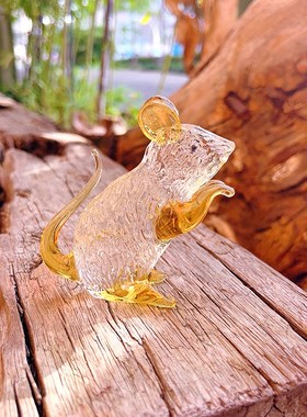 水晶琉璃生肖鼠动物 手工艺工艺品家居办公室装饰品 创意茶宠