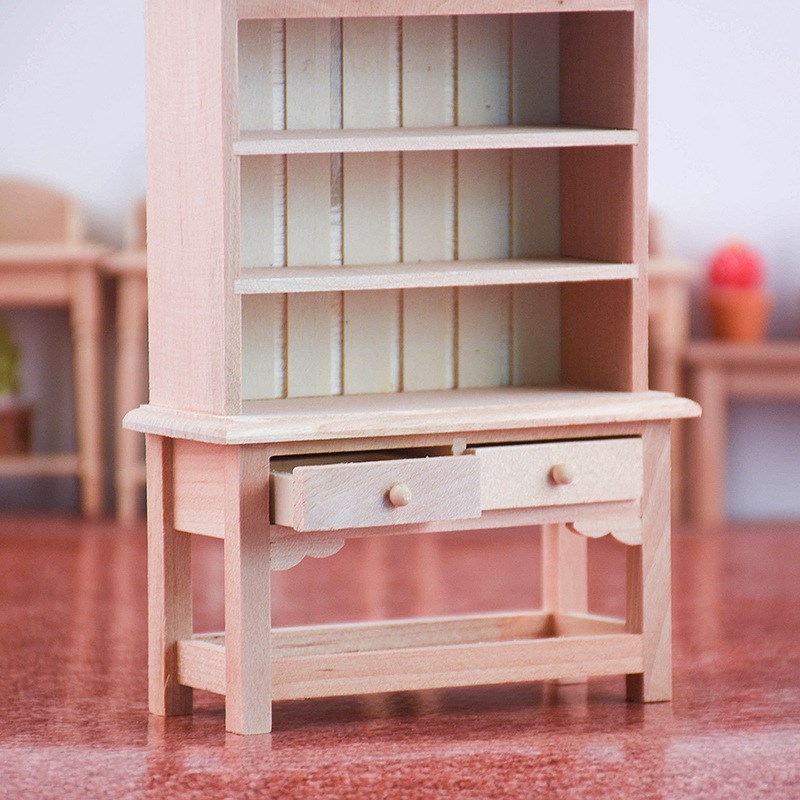 1/12Dollhouse娃娃屋迷你木制家具纯手工置物架书柜模型储物摆件 - 图1