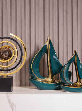 轻奢客厅摆件家居饰品电视酒柜书房办公室P装饰工艺品一帆风顺