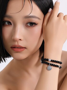 山鬼花黑色串珠双层手链女生轻奢小众精致手串新中式国风复古手饰