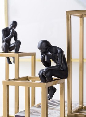 现代金属四方框样板间人物摆设客厅书房书桌书柜酒柜装饰