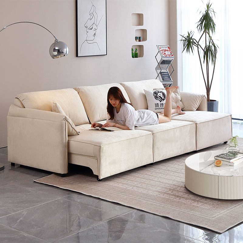 大象耳朵零靠墙电动伸缩沙发磨砂布艺功能沙发床直排三人位两用,淘宝优惠券,粉丝福利购,淘宝优惠卷